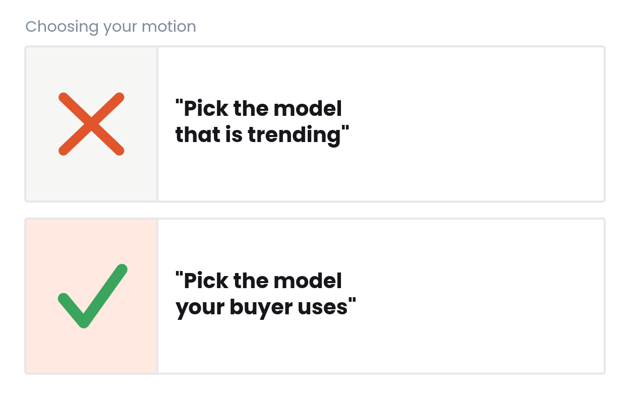 Reject: pick the model that is trending. Approve: pick the model your buyer uses.